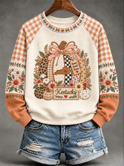 Women's Kentucky Pumpkin Print Casual Sweatshirt