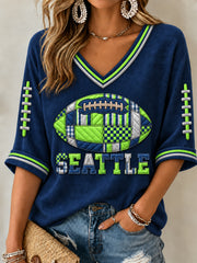 Women's Seattle Football Gameday Gift For Football Fans Mid-length Sleeves V-Neck T-Shirt