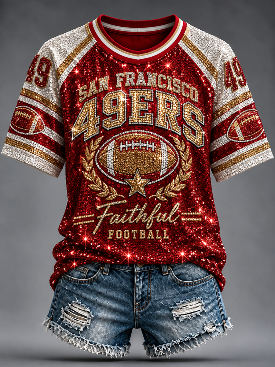 Women's Football Gameday Gift For Football Fans round neck short sleeve T-shirt