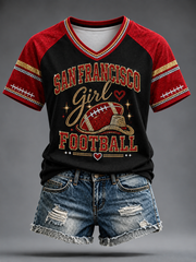 Women's Football Gameday Gift For Football Fans V-neck off-shoulder short-sleeved T-shirt