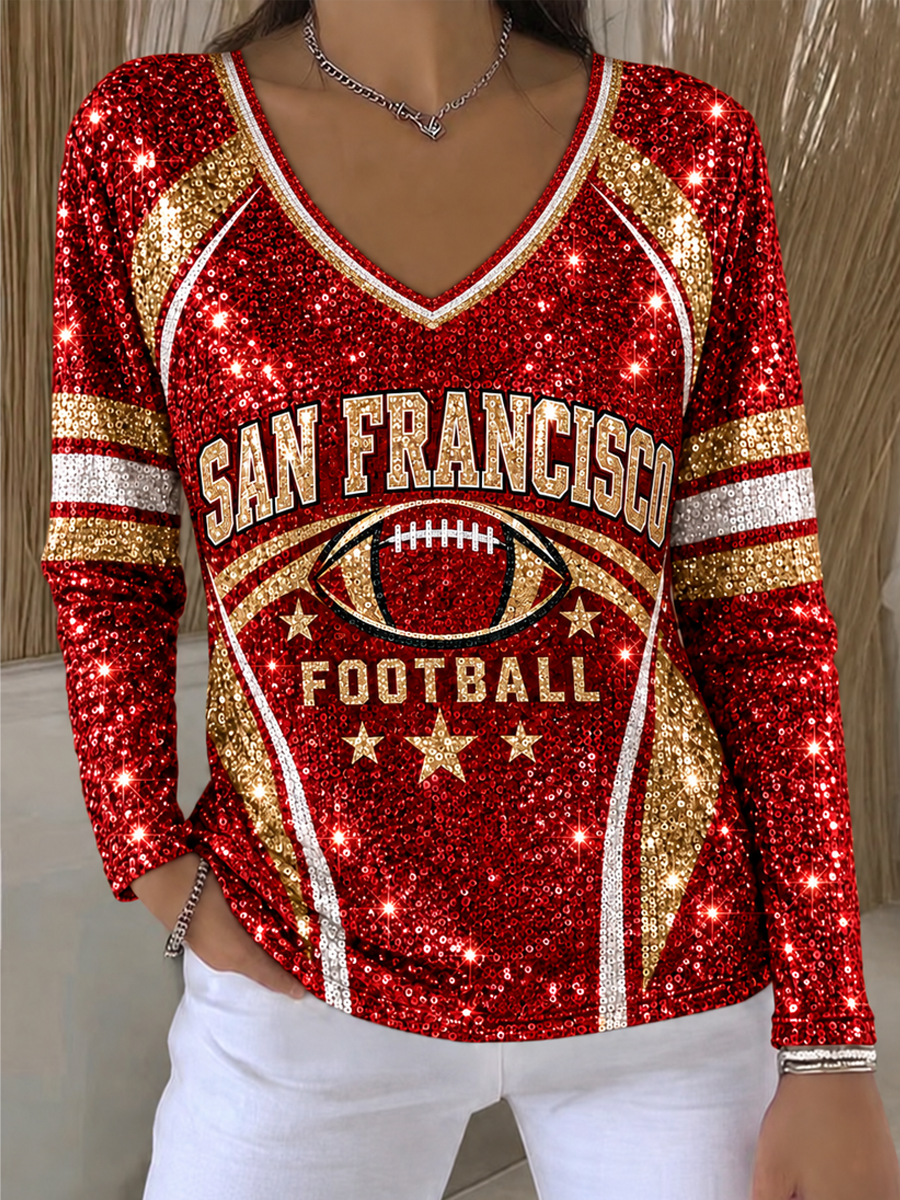 Women's Football Gameday Gift For Football Fans V-Neck T-Shirt