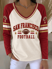 Women's San Francisco Football Lover Printed V-Neck T-Shirt