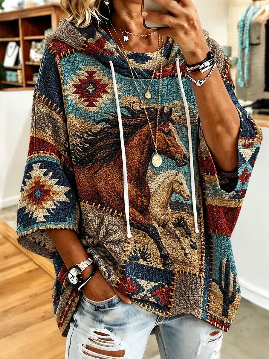 Women’s Western Horse Print Hoodie