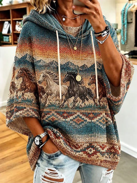 Women’s Western Horse Print Hoodie
