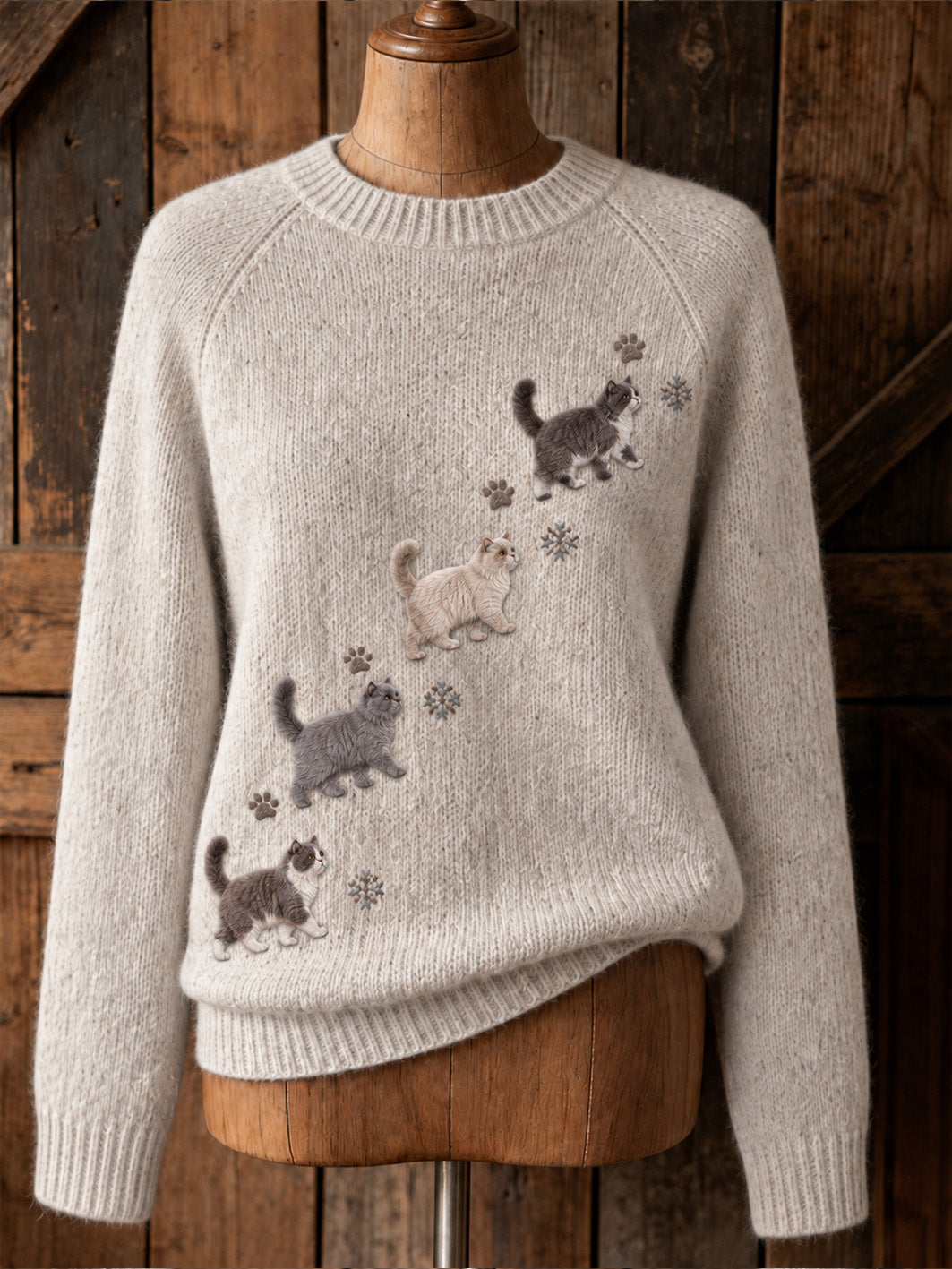 Women's cute cat design casual raglan sleeve sweater
