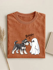 Women's Funny Halloween Dog And Ghost Print Casual Tee