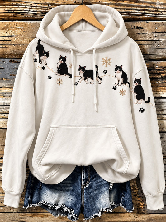 Women's cute cat design pattern printed casual hoodie