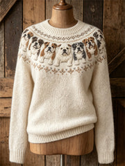 Women's Vintage Bulldogs Yoke Isle Print crew neck sweater