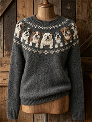 Women's Vintage Bulldogs Yoke Isle Print crew neck sweater