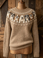 Women's Vintage Bulldogs Yoke Isle Print crew neck sweater