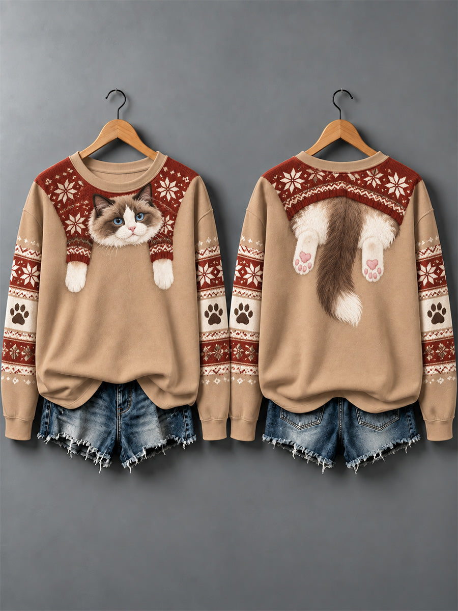Women's Cute Cats In Autumn And Winter Print Sweatshirt