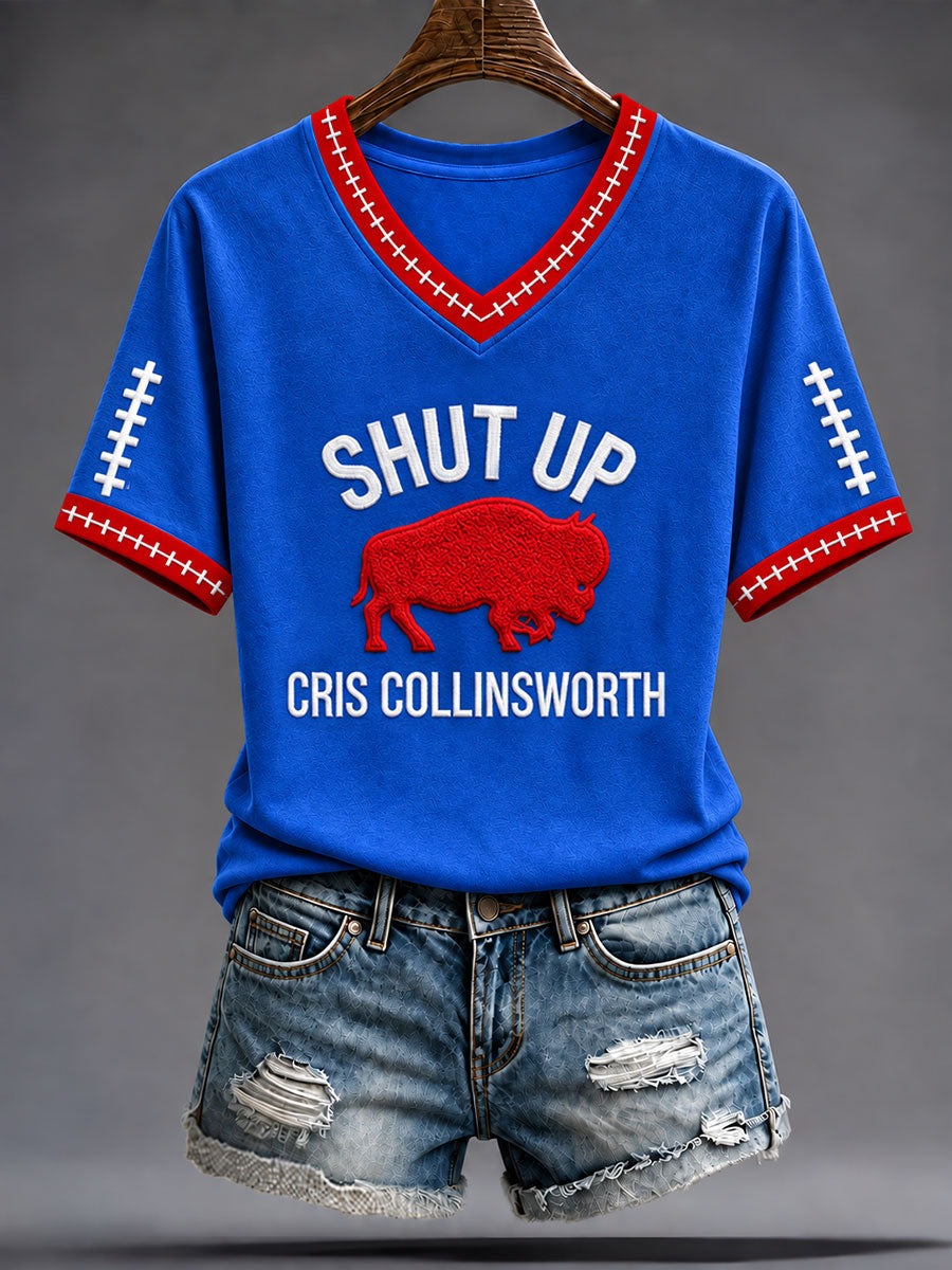 Women's Go Buffalo Football Fans Lovers Gameday Casual V-Neck T-Shirt