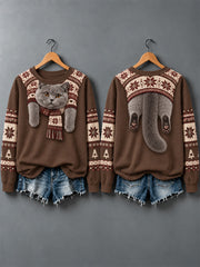 Women's Cute Cats In Autumn And Winter Print Sweatshirt