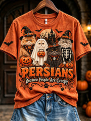 Women's Persians Because People Are Creepy Halloween Print Short-sleeved T-shirt
