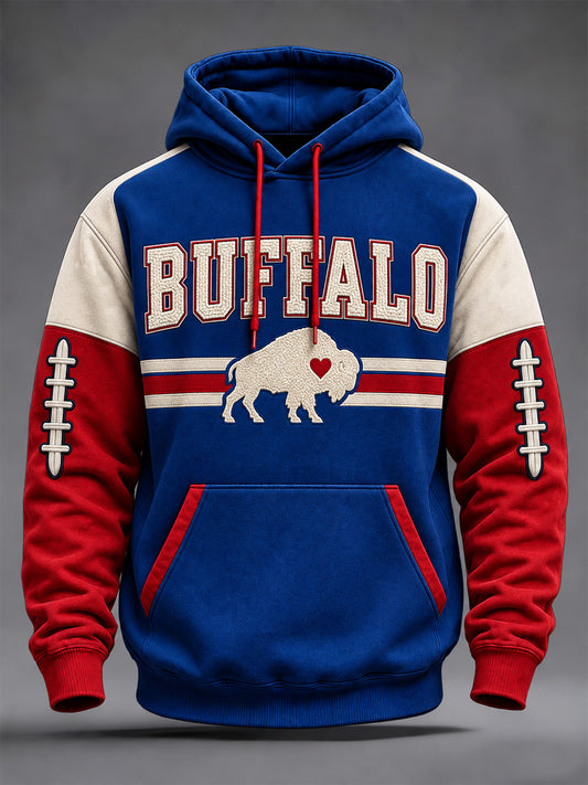 Men's Football Lover Buffalo Print Oversized Drop-Shoulder Hoodie With Pockets