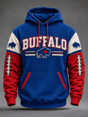 Men's Football Lover Buffalo Print Oversized Drop-Shoulder Hoodie With Pockets
