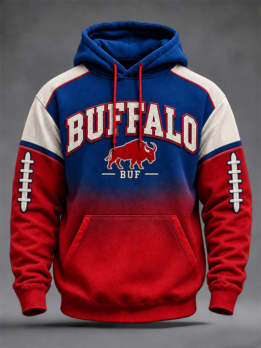Men's Football Lover Buffalo Print Oversized Drop-Shoulder Hoodie With Pockets