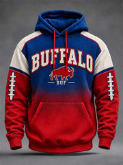 Men's Football Lover Buffalo Print Oversized Drop-Shoulder Hoodie With Pockets