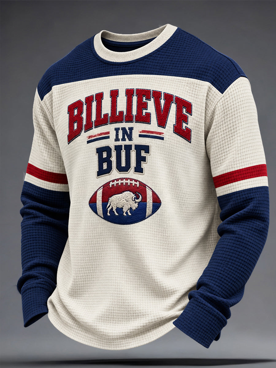 Men's Football Lover BUF Art Printed Waffle Sweatshirt