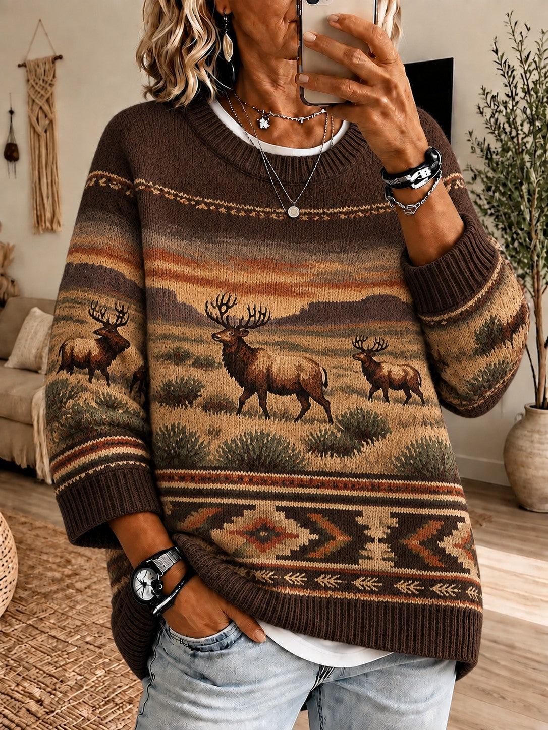 Women's Cozy Knit Western Sweater