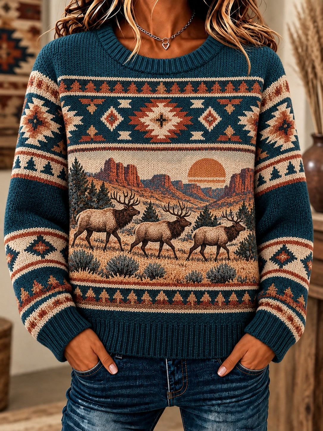 Women's Cozy Knit Western Sweater