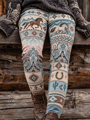 Women's Western Print Velvet Leggings