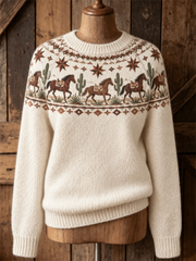 Women's Western Horse Long-sleeved Sweater