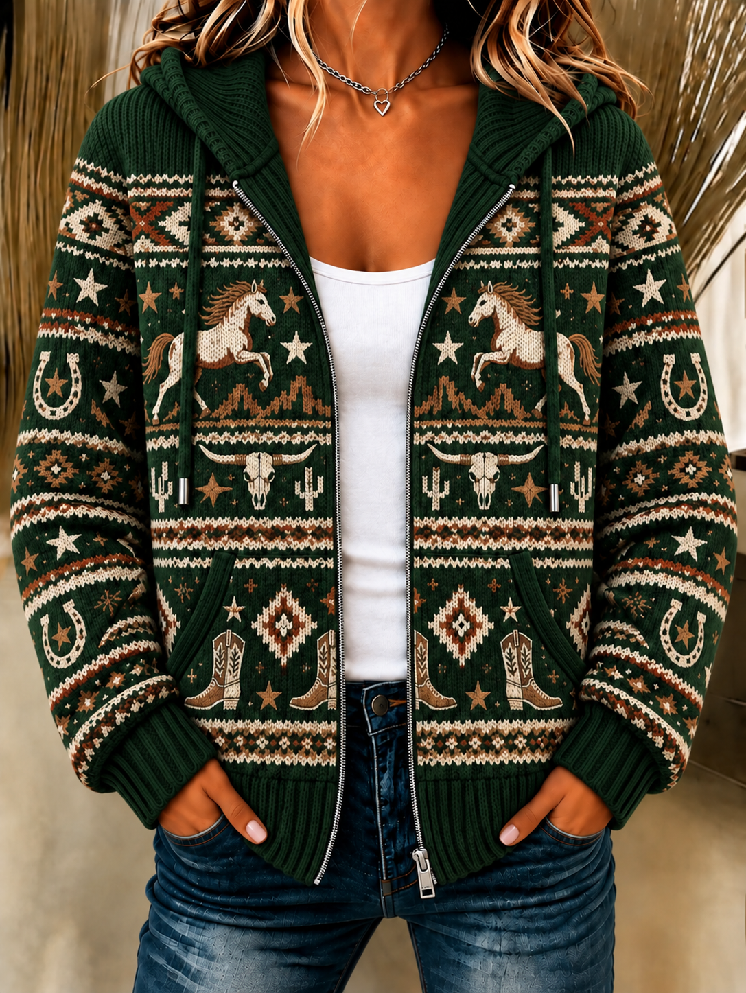 Women's Western Horse Knitted Coat