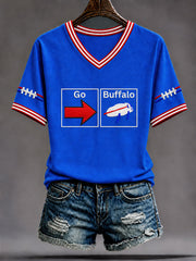 Women's Let's Go Buffalo Football Fans Lovers Gameday Casual Short-Sleeved T-shirt