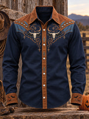Men's Western Halloween Art Horses Cows Printed Shirt