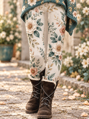 Women's Fall/Winter Floral Art Prtinted Velvet Leggings