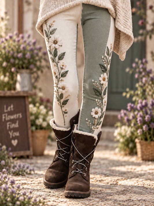 Women's Fall/Winter Floral Art Prtinted Velvet Leggings