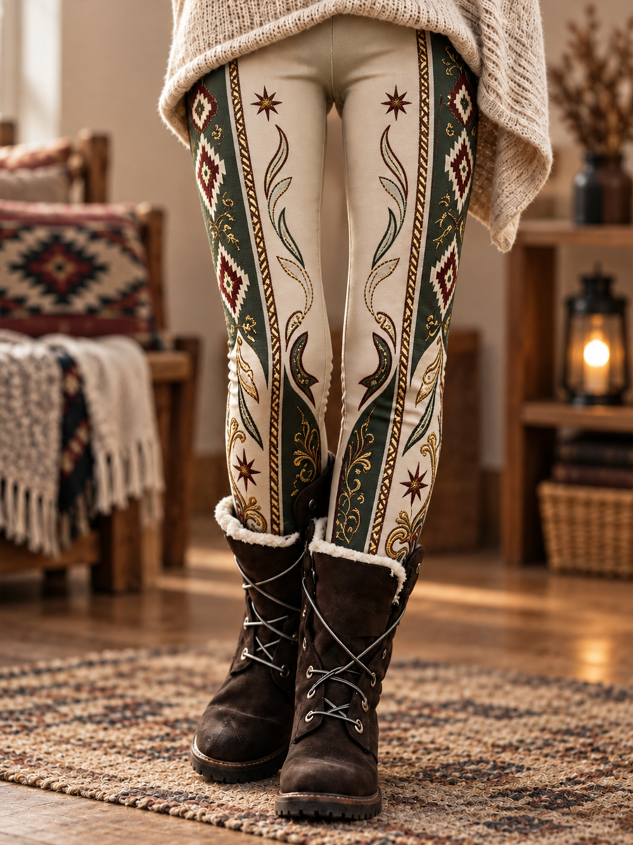 Women's Fall/Winter Floral Art Prtinted Velvet Leggings