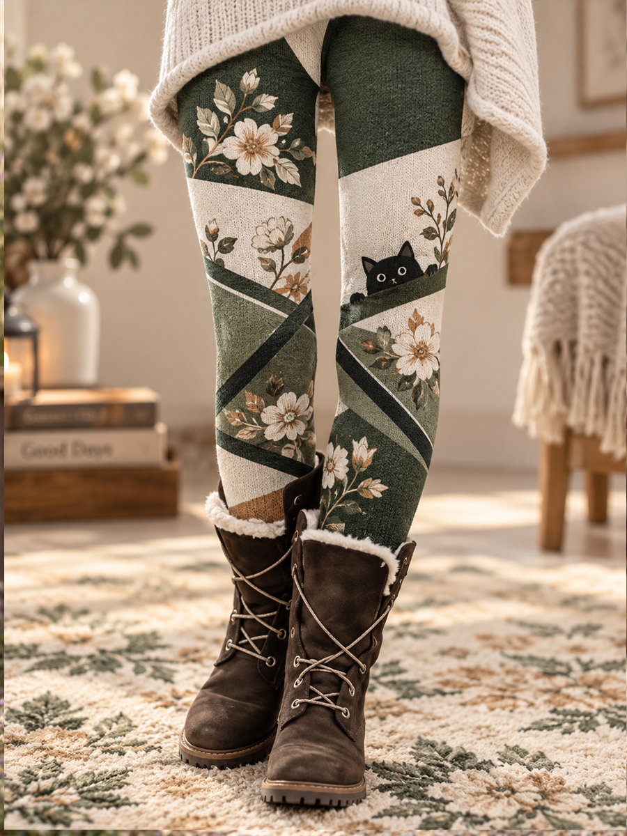 Women's Fall/Winter Floral Art Prtinted Velvet Leggings