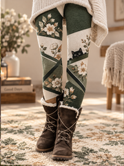 Women's Fall/Winter Floral Art Prtinted Velvet Leggings