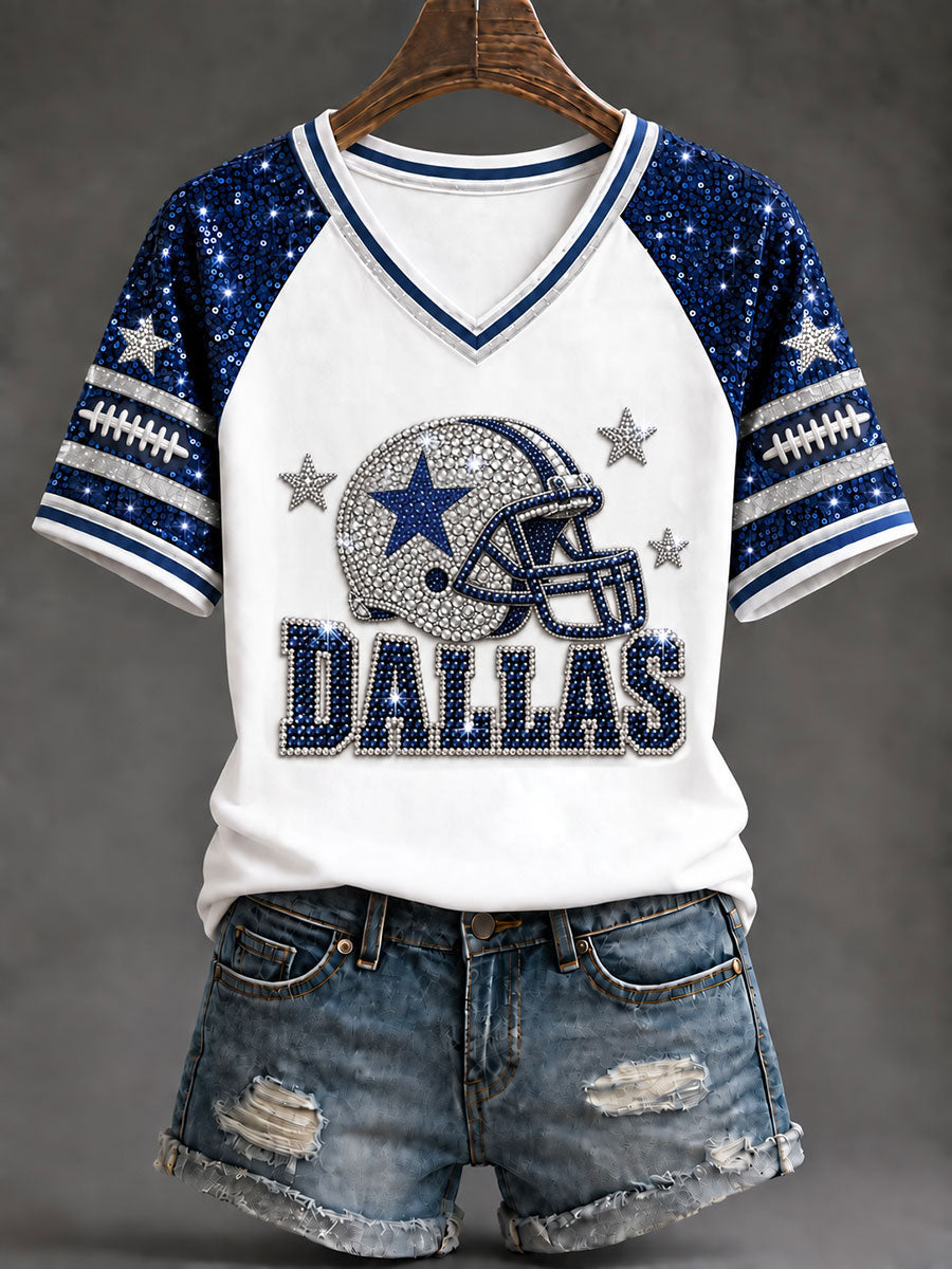 Women's Dallas V-Neck Off-Shoulder Short-Sleeved T-shirt