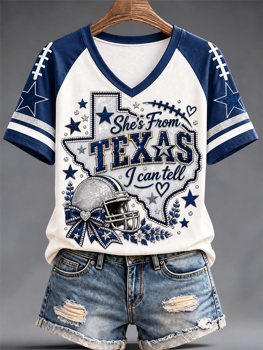 Women's Football Gameday Gift For Football Fans Casual V-Neck Tee