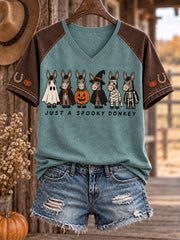 Women's Western Halloween Donkey Art Printed T-shirt