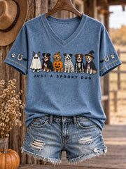 Women's Western Halloween Dogs Art Printed T-shirt