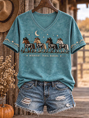 Women's Western Halloween Horses Art Printed T-shirt