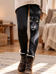 Women's Fall/Winter Cat Art Printed Velvet Leggings