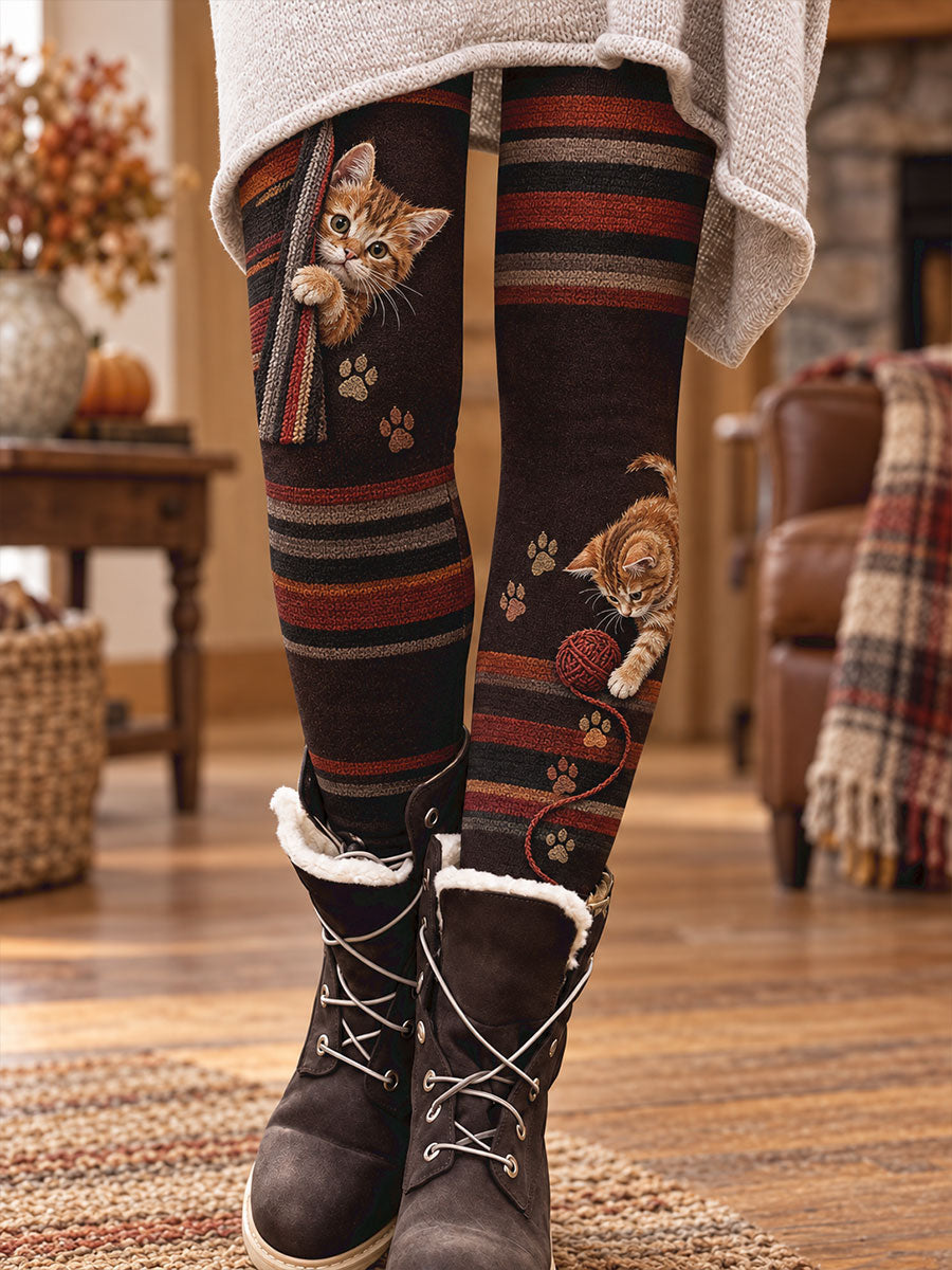 Women's Fall/Winter Animal Paws Floral Art Printed Leggings
