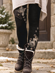 Women's Fall/Winter Animal Paws Floral Art Printed Leggings