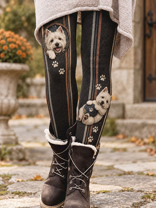 Women's Fall/Winter Animal Paws Floral Art Printed Leggings