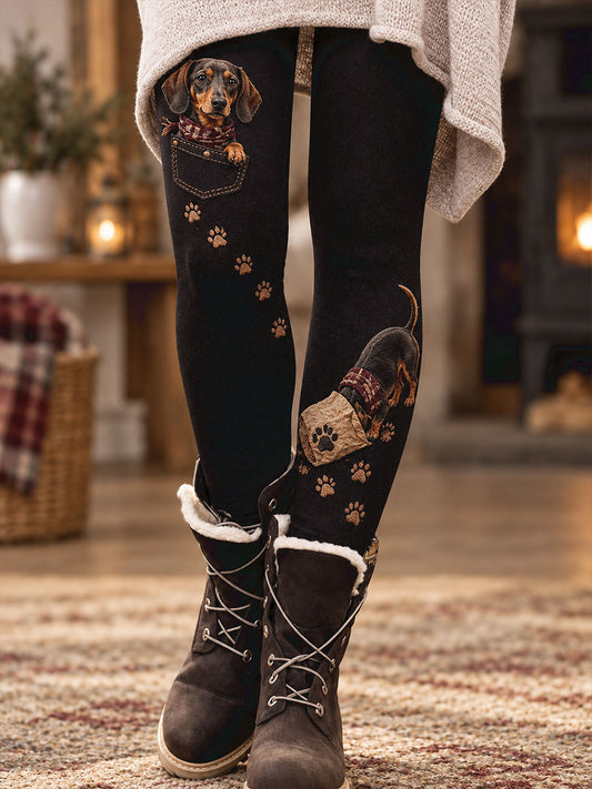 Women's Fall/Winter Animal Paws Floral Art Printed Leggings