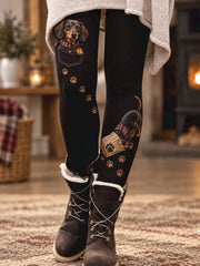 Women's Fall/Winter Animal Paws Floral Art Printed Leggings