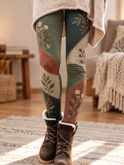 Women's Fall/Winter Floral Art Printed Velvet Leggings