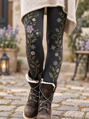 Women's Fall/Winter Floral Art Printed Velvet Leggings
