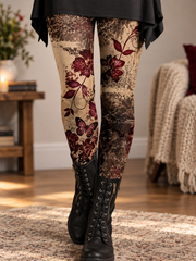 Women's Fall/Winter Floral Art Printed Velvet Leggings