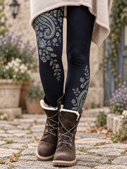 Women's Fall/Winter Floral Art Printed Velvet Leggings